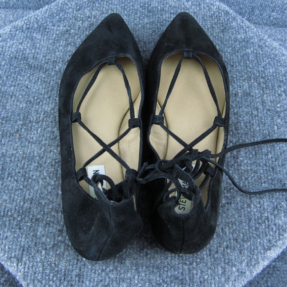 Steve Madden Eleanorr‎ Women Flat Shoes Black Leather Lace Up Size 8.5 Medium - Picture 6 of 9